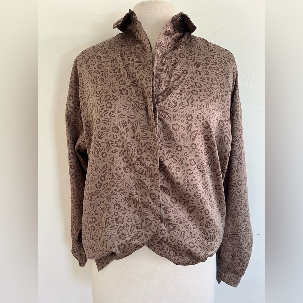 Vintage Diane Von Furstenberg Brown Floral Patterned Blouse  Size 12